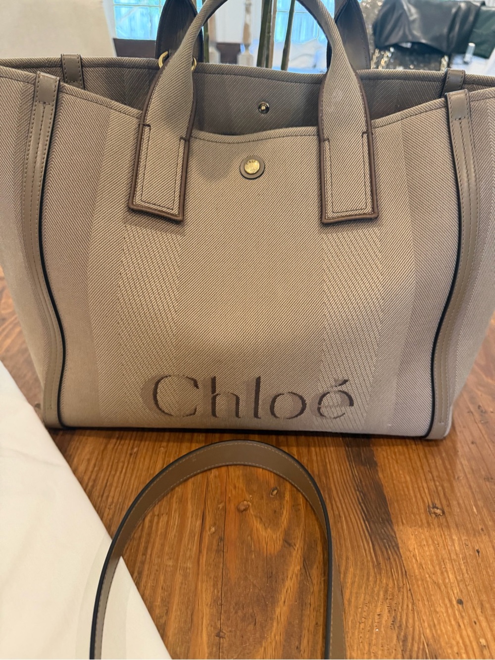Chloé Beige Canvas Tote with Leather Trim